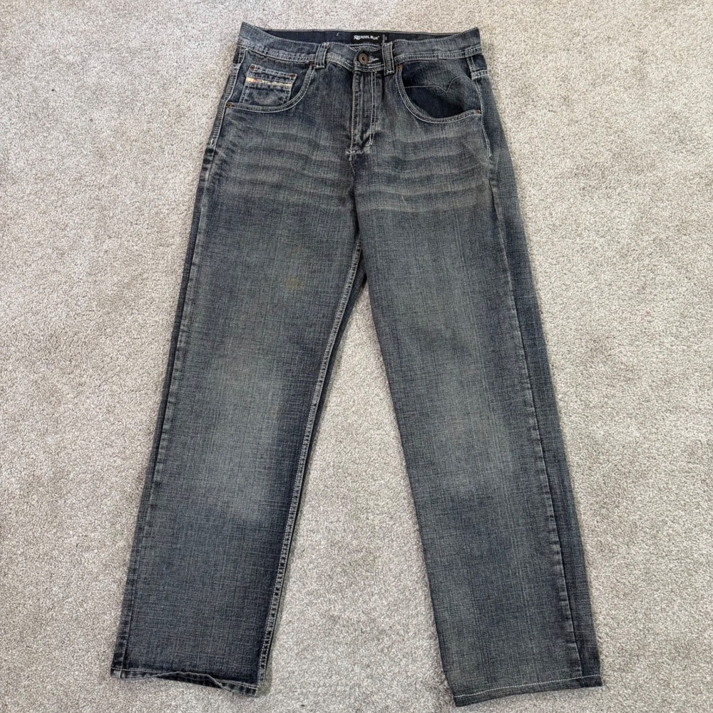 Royal Blue Relaxed Fit Jeans Mens 34x34 Dark Wash Denim Straight Leg Streetwear